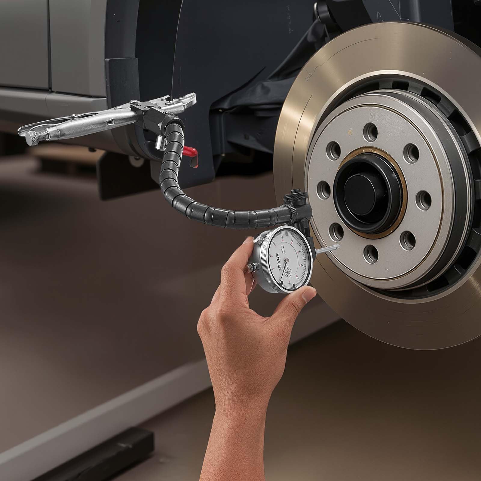 VEVOR Indicateur de test à cadran avec bras flexible 360° et pince de verrouillage 360°, comparateur à cadran, précision 0,03 mm, plage de mesure de 0 à 25,4 mm, avec étui de rangement, pour usinage