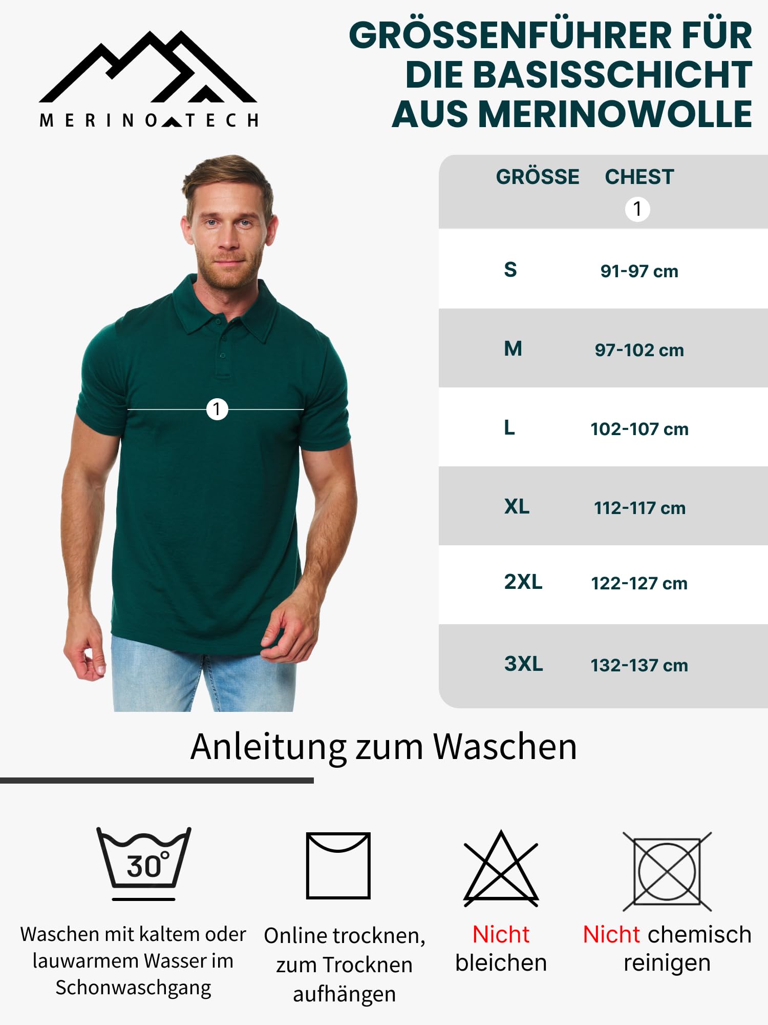 100% Merino Poloshirt Herren - Outdoor Atmungsaktiv Merino Shirt Herren Kurzarm Polo und Langarm Polo Regular Fit (Creamy Polo, Large)