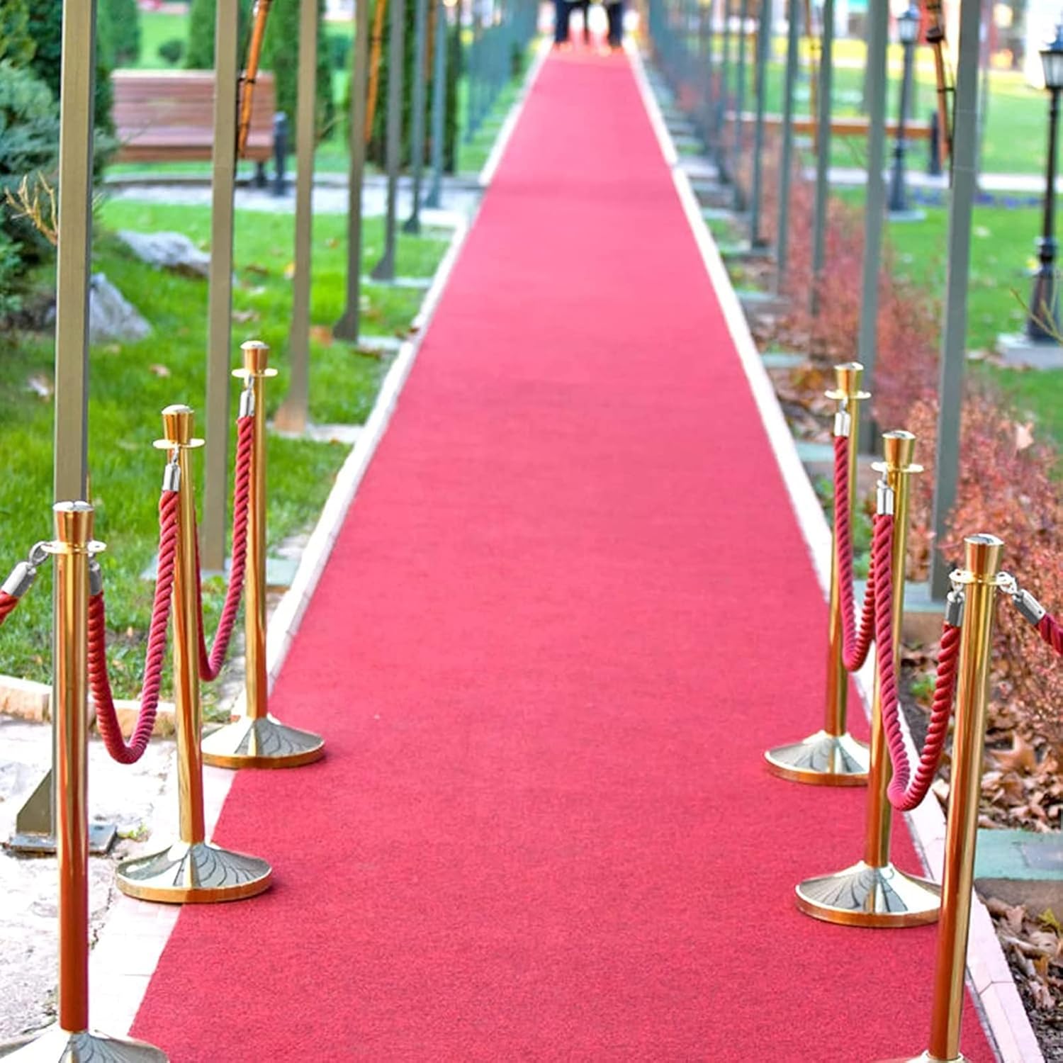 Red Crowd Control Rope for Hotel Lobby Decoration Party Braided Twisted Rope for Stanchions/Queue Lines with Hooks Hemp Rope Barrier (Silver Hooks 2.5m/8.2ft)