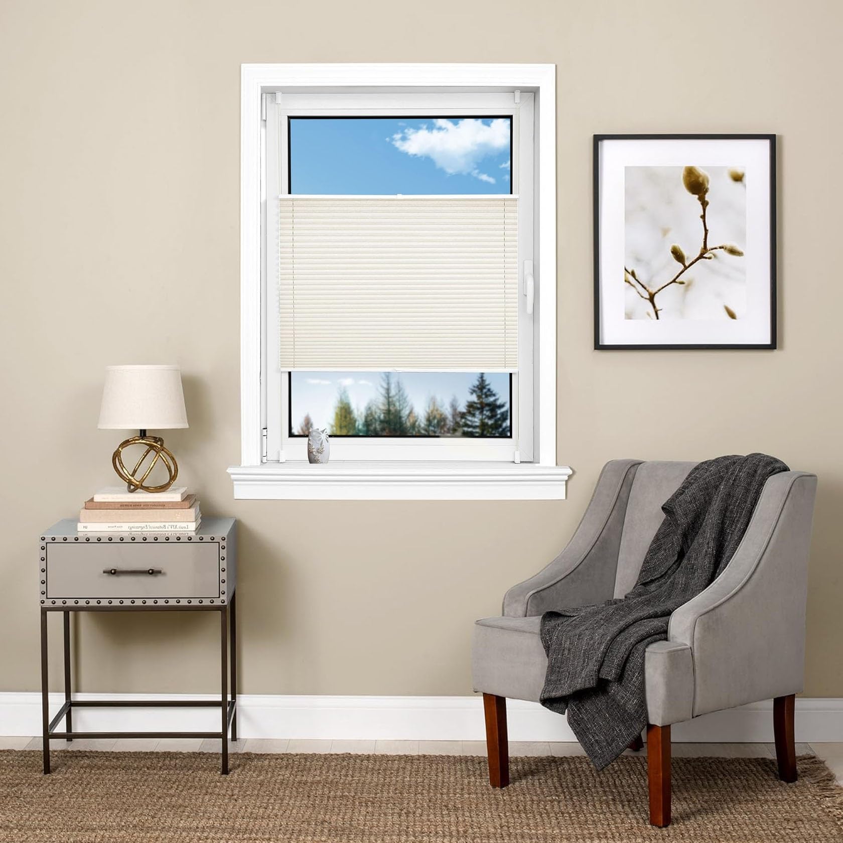 No Drill Blinds Non-woven Fabric 40 x 150 cm Quick Fix and Easy to Install Self Adhesive Blinds Includes All Assembly Parts for Bedroom Kitchen Bathroom Windows, Beige