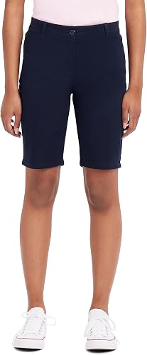 IZOD Junior's Uniform Stretch Twill Skinny Bermuda Short, Navy, 13