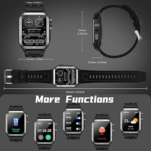 Miniatura 6 de Relojes inteligentes para hombres, reloj inteligente militar resistente de 1.83 pulgadas con llamada Bluetooth, IP68 impermeable reloj de fitness