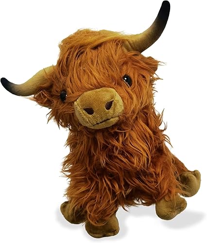 Miniatura 9 de EVOLVEOVER Highland Cow - Juguete de peluche realista y esponjoso escocés de felpa de vaca blanco