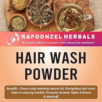 Rapoonzel Homemade Natural Hair Wash / Dry Shampoo with Reetha, Hibiscus, CurrLeaves, Bringaraj, Neem, Tulsi & other Ntural herbs Powder (100 G)