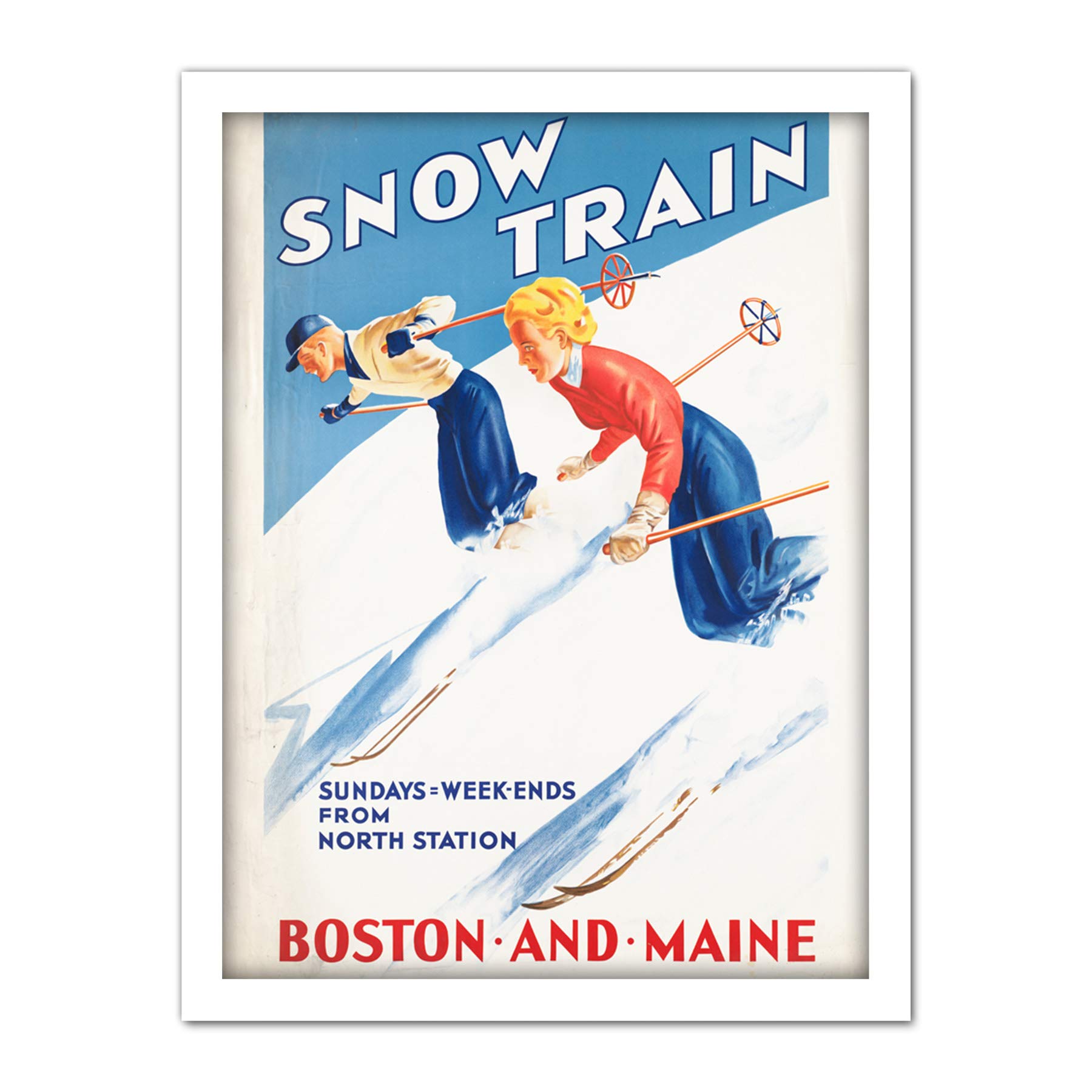 Boston Maine Snow Train Skiing Winter Snow Advert Large Framed Art Print Poster Wall Decor 18x24 in