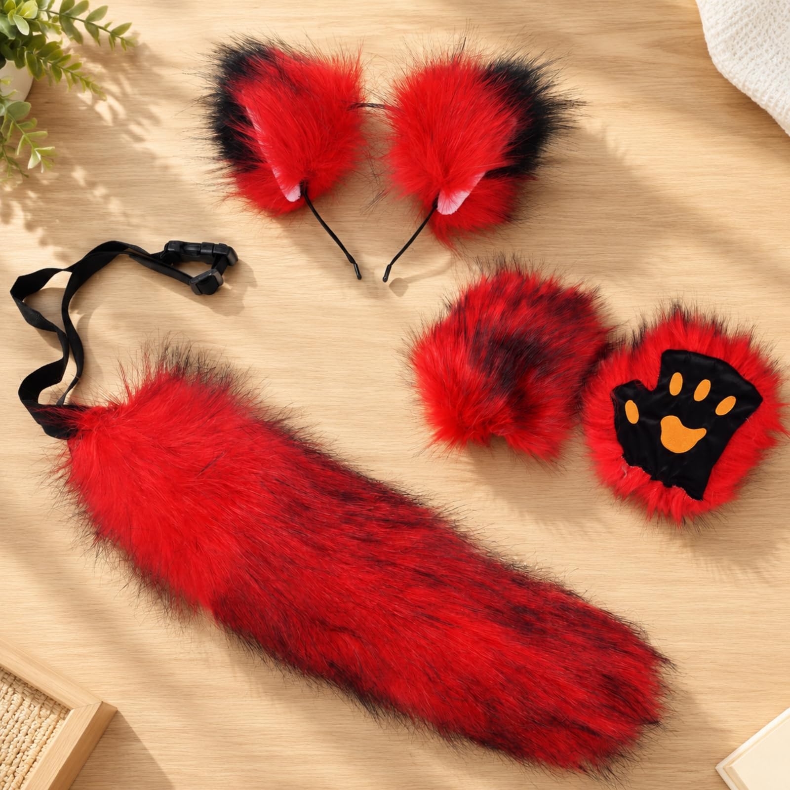 Tier-Kostüm-Set mit, Ohren-Stirnband und Pfotenhandschuhen Plüschig Cosplay-Tier-Ensemble Bequem -Kostüm-Set für Halloween, Conventions