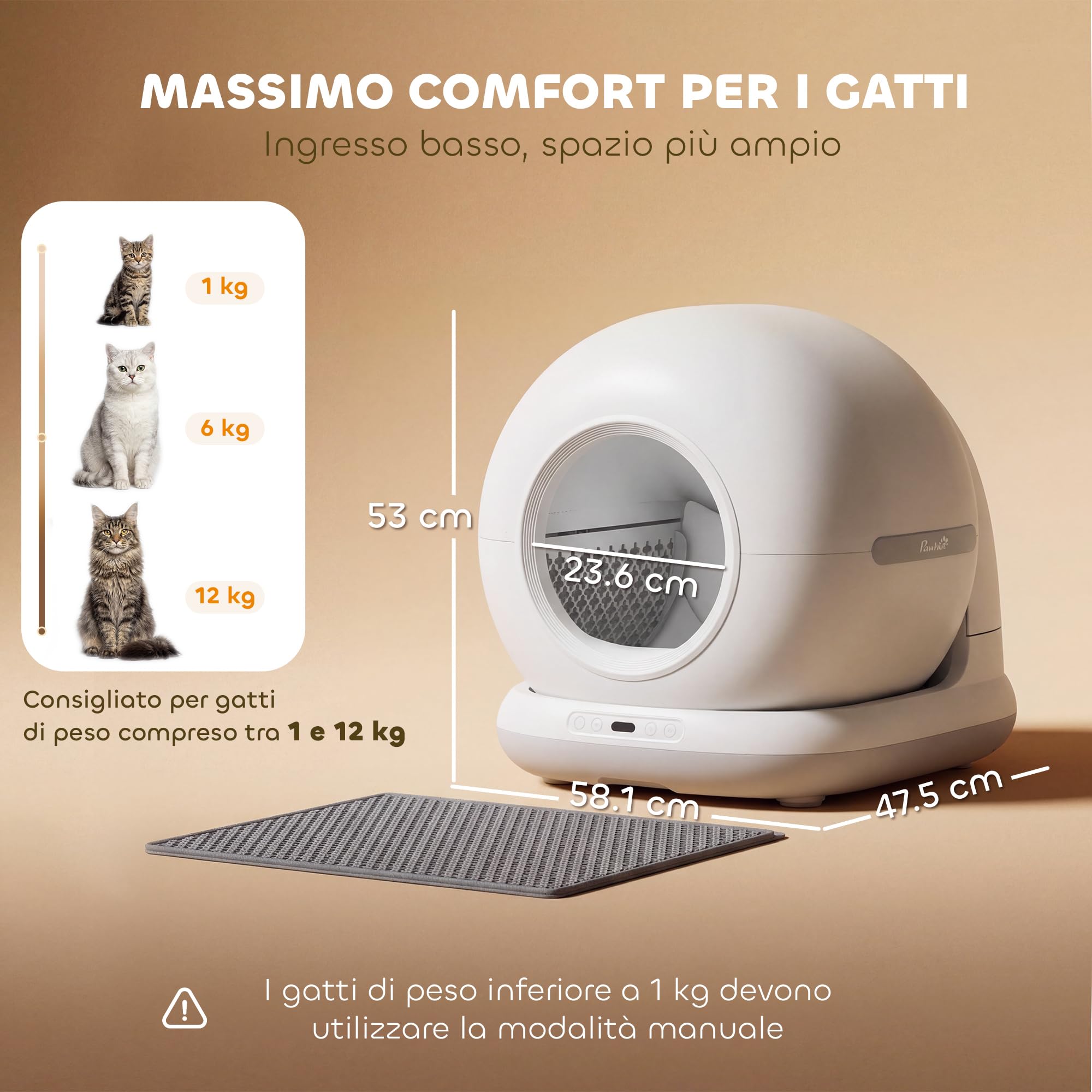 PawHut Lettiera Gatto Autopulente 72L con Telecamera HD per Più Gatti