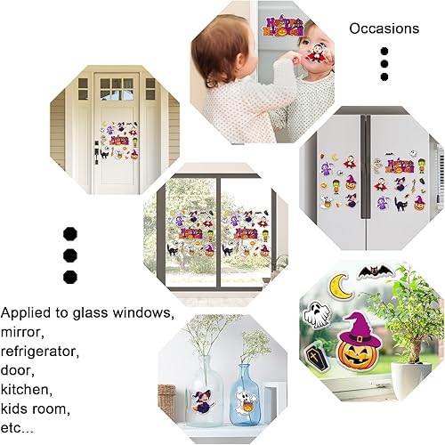 Miniatura 7 de Whaline 40 calcomanías de gel gruesas de Halloween, bruja, gato negro, calabaza, fantasma, calcomanías reutilizables de dibujos animados divertidos