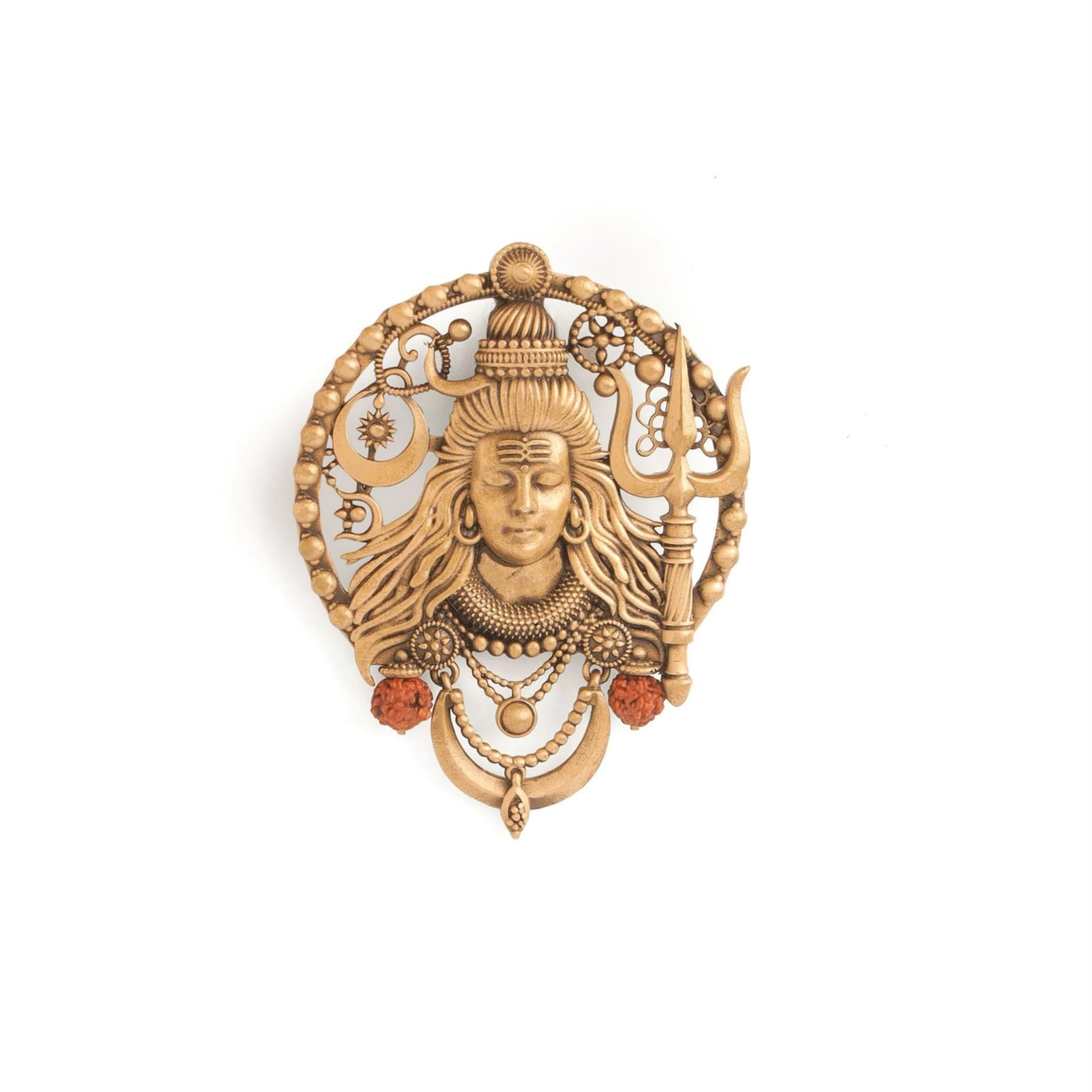 Traditional Gold Plated Divine Elegant Mahadev Face Wedding Brooch Lapel Pin with 2 Rudraksh for Men & Wome Unisex-picture-20