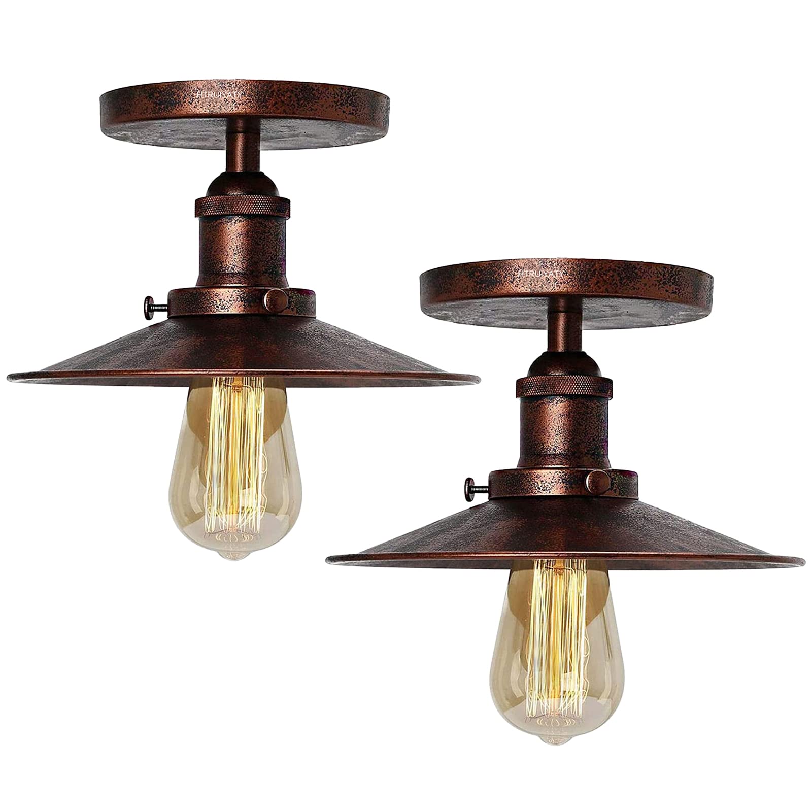 HTRUIYATY 2 Pezzi Plafoniera Ombrello Vintage E27 Industriale Retro Metal Paralume Lampada Soffitto Barn Light (Ruggine 22 cm)
