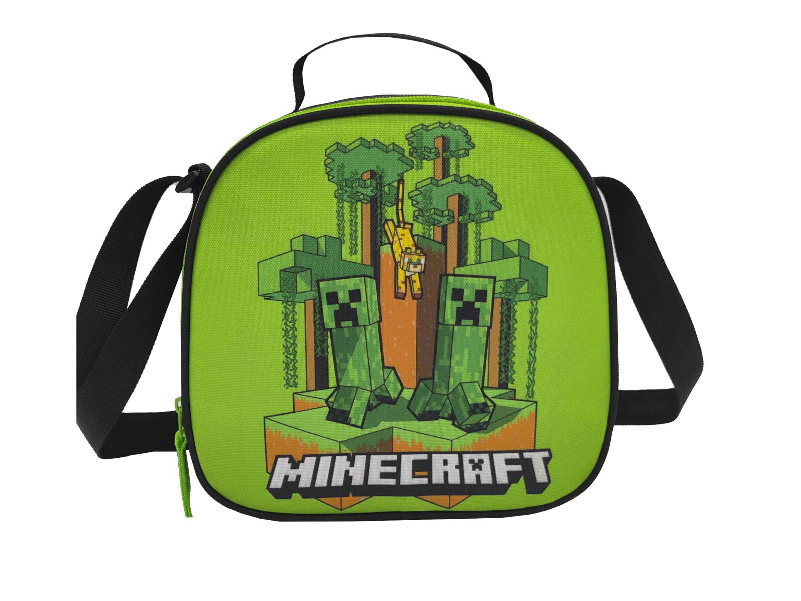 Set Trolley Compacto, Escolar, Viaje, 3 Pcs,Lonchera, Estuche, Color Verde, Producto Oficial, Minecraft