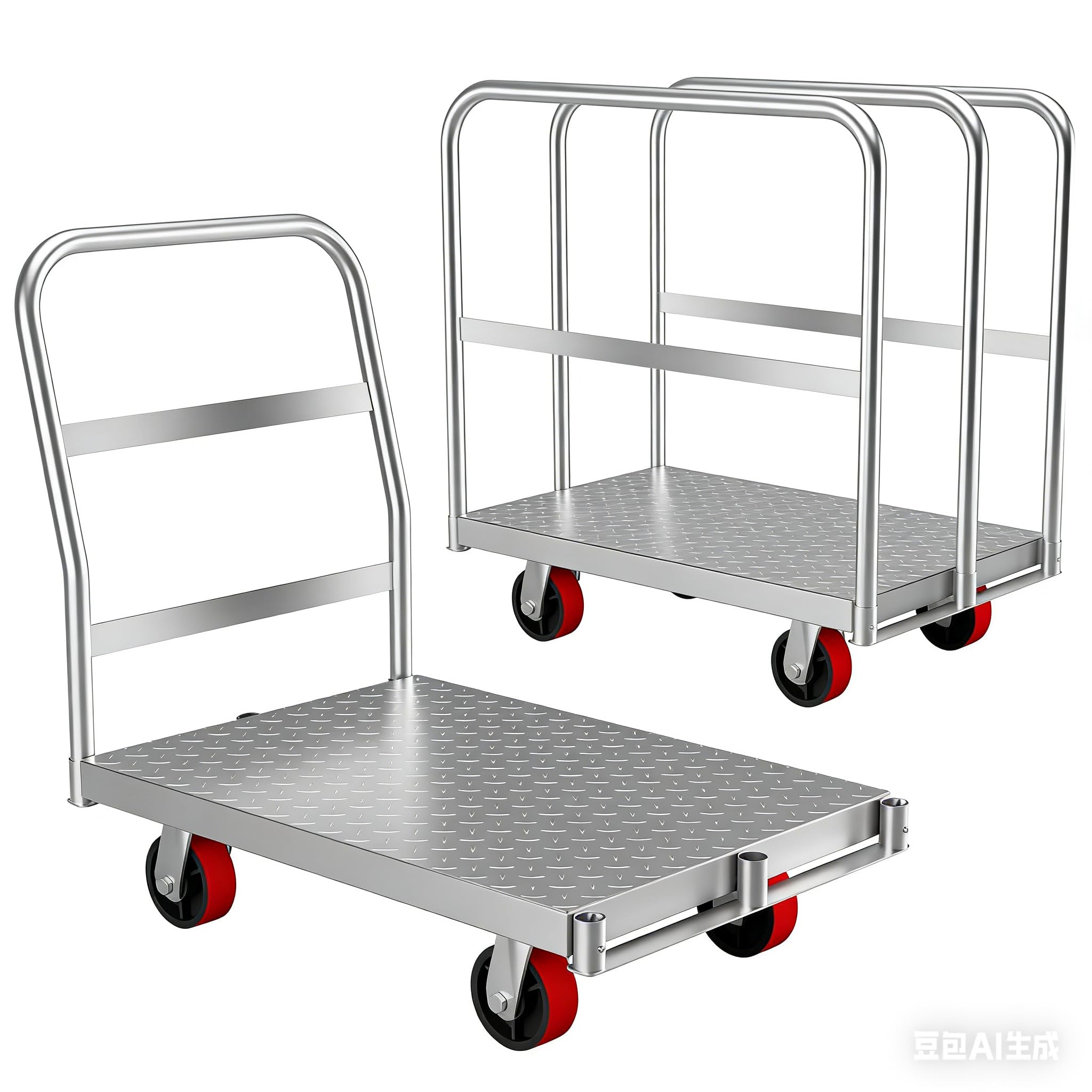 2-in-1 Platform Truck, 2500 LBS Heavy Duty Steel Panel Dolly, 36 x 24 Inch Panel Truck Cart with 3 Handrails &amp; Rubber Swivel Casters, for Factory, Warehouse, Garage, Moving and Storage