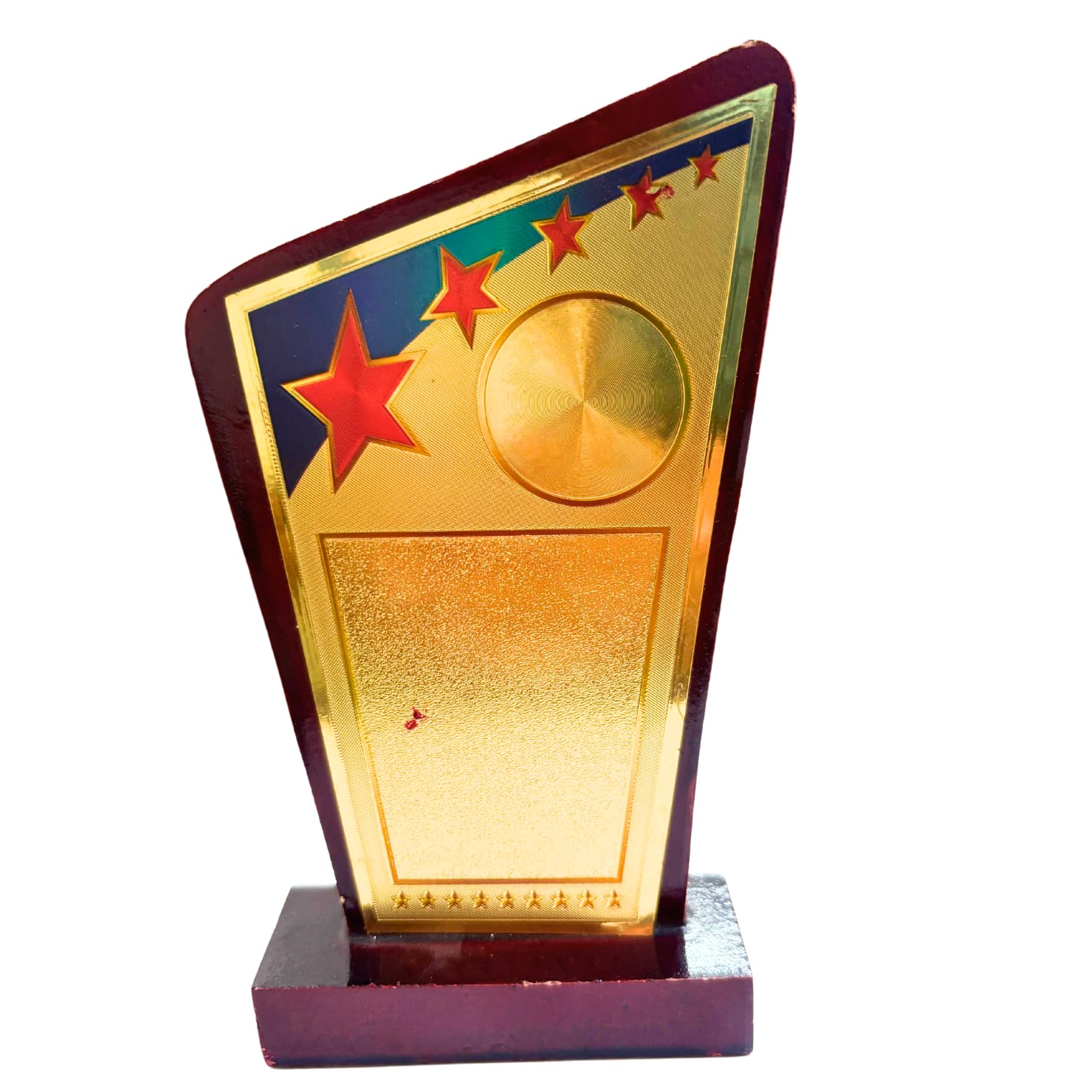 Decorative Art Deco Trophy Award Plaque, Gold and Burgundy with Stars, Wooden Base, Logo Printing, Writings & Customisation Available (Set of 1, Large (6.5 inches))-picture-15