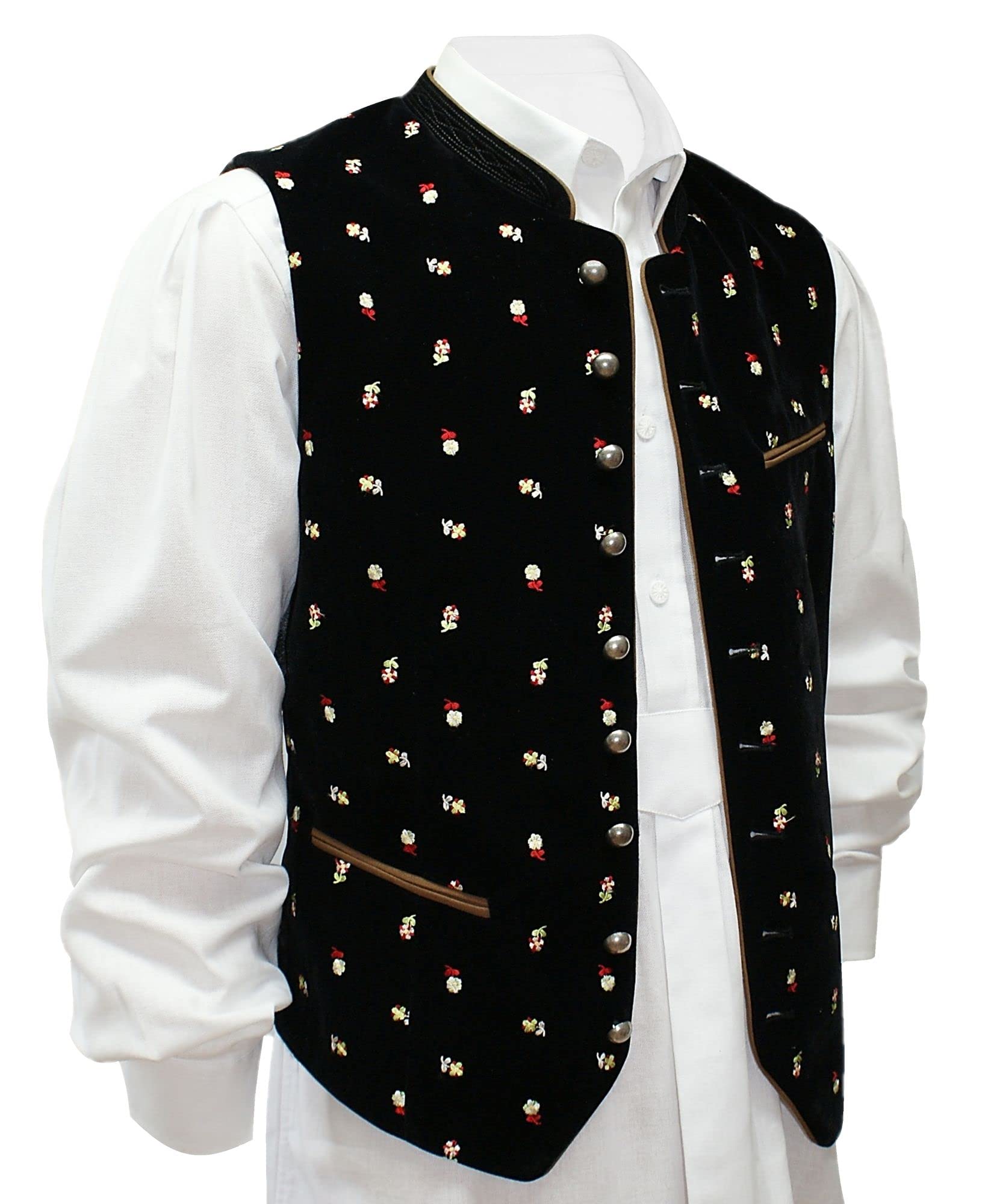 Gilet in velluto per costume tradizionale bavarese, gilet in velluto, con fiori, in velluto ricamato, per pantaloni in pelle, per matrimoni, feste, musica e occasioni