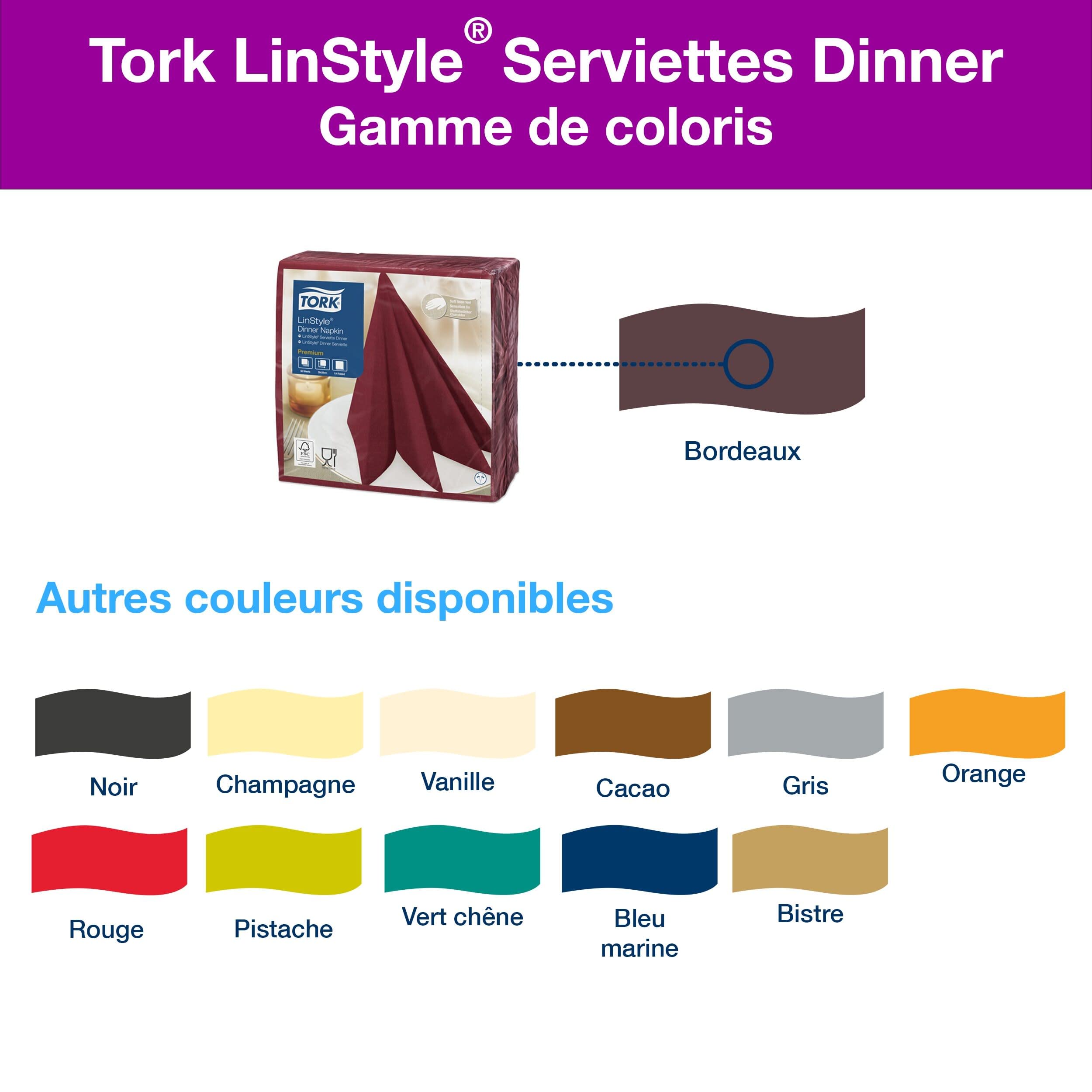 Tork 478855 Serviettes Dinner, Linstyle couleur, 12 x 50 serviettes | 1 pli, 39cm x 39cm, bordeaux, Premium