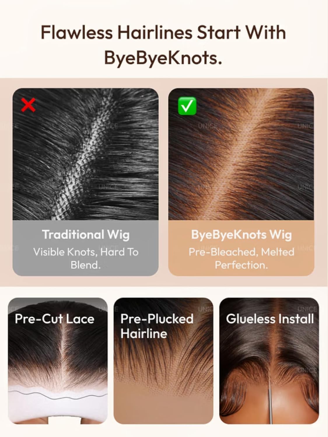 UNICE Layered Yaki Straight Bob Drawstring Wig Human Hair 180% Density 7x5 Lace Bye Bye Knots Glueless Wig Pre Plucked Pre Cut Bleached Knots Ready to Go Short Yaki Bob Wig 10 inch