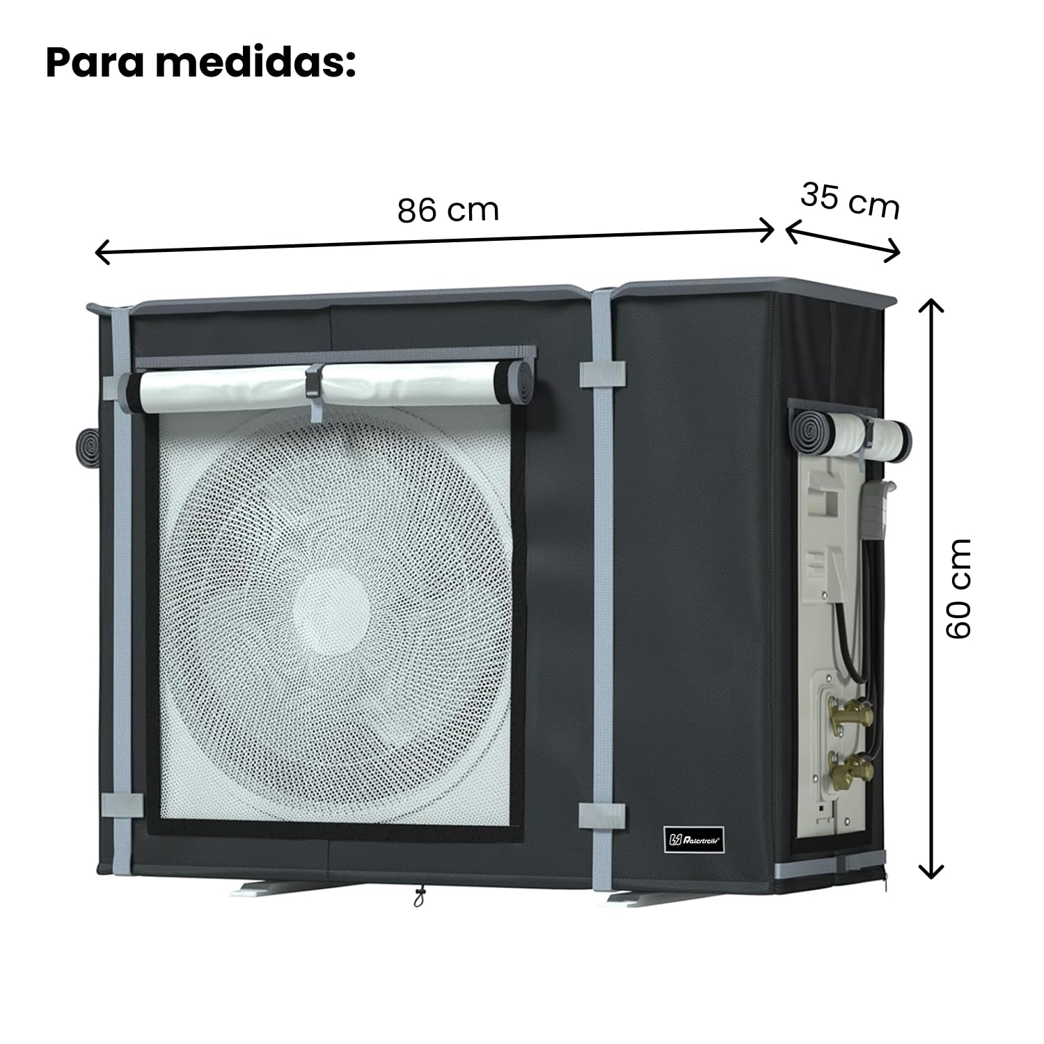 Custodia protettiva per aria condizionata esterna, impermeabile, unità esterna HVAC poliestere, 420D Oxford, protezione UV con rete di ventilazione anti-umidità, sistema di regolazione (nero, 86 x 35