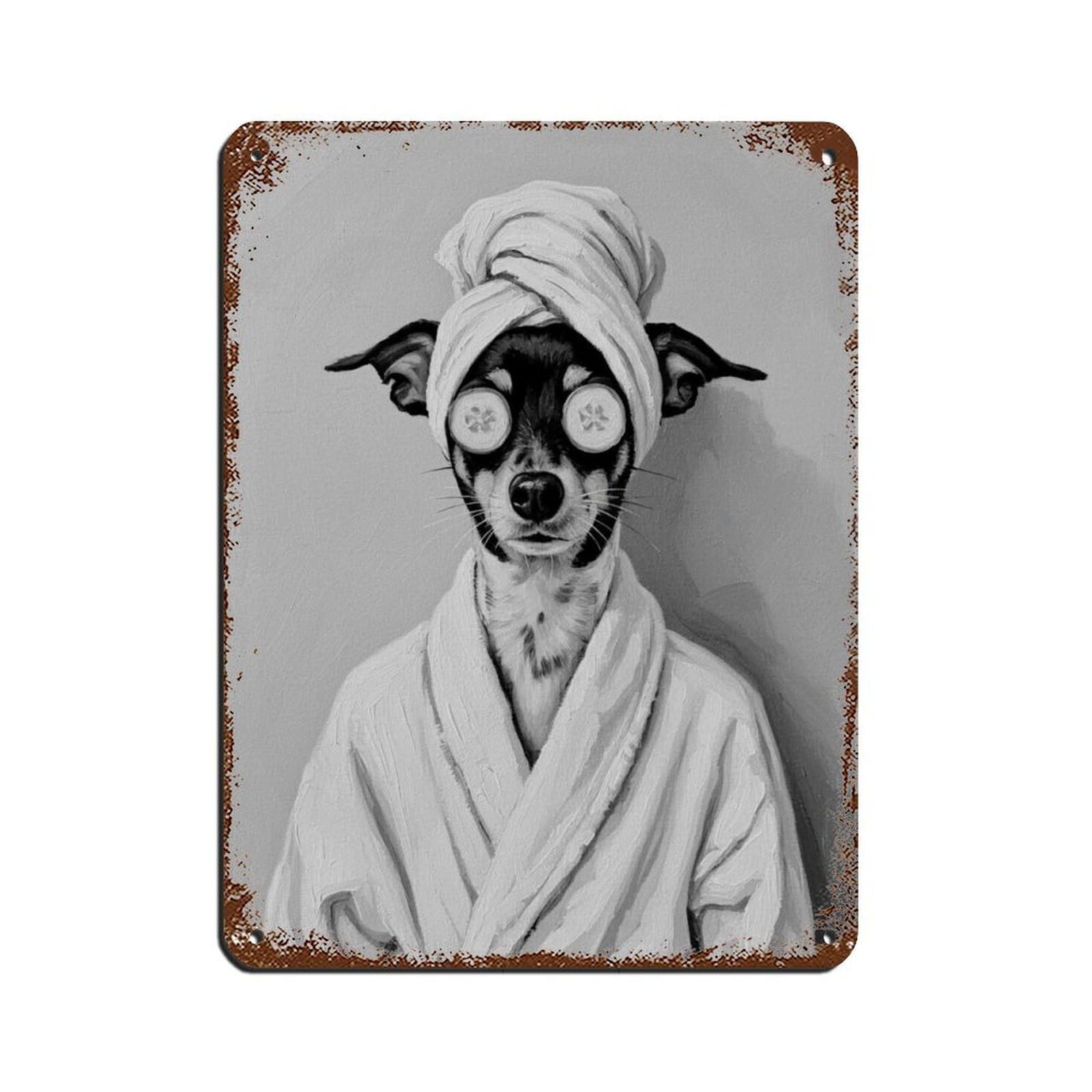 Bathroom Spa Art, Rat Terrier Dog Tin Sign Vintage Metal Pub Club Cafe Bar Home Wall Art Decoration Poster Retro 12x16inch(30x40cm)