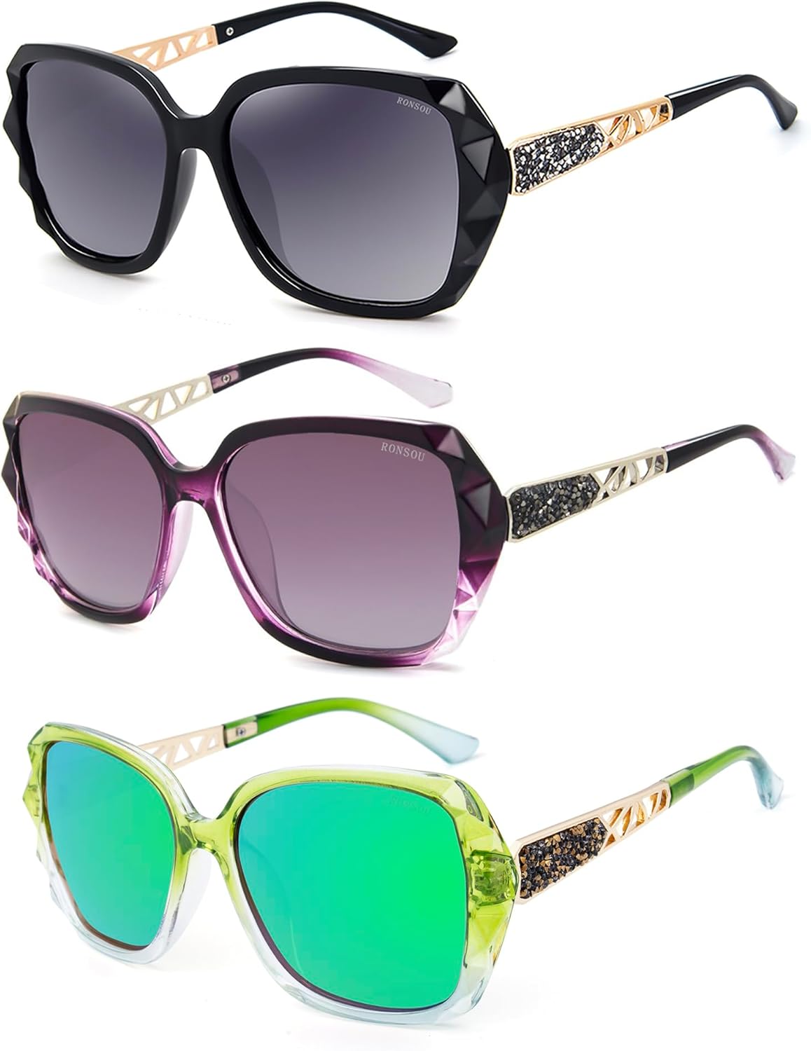 RONSOU Fashion Sunglasses for Women Oversized Polarized UV Protection Vintage Classic Sun Glasses Ladies Shades