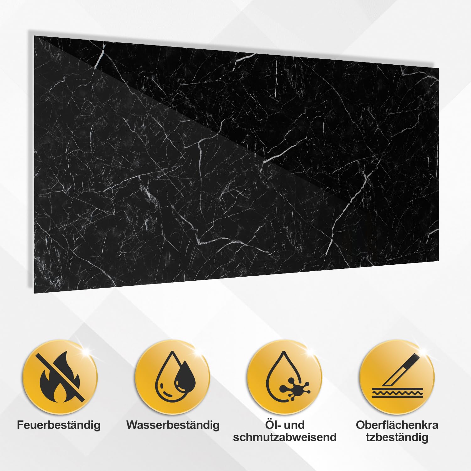 Lot de 4 panneaux muraux 120 x 60 cm - Aspect marbre - 3 mm - Noir