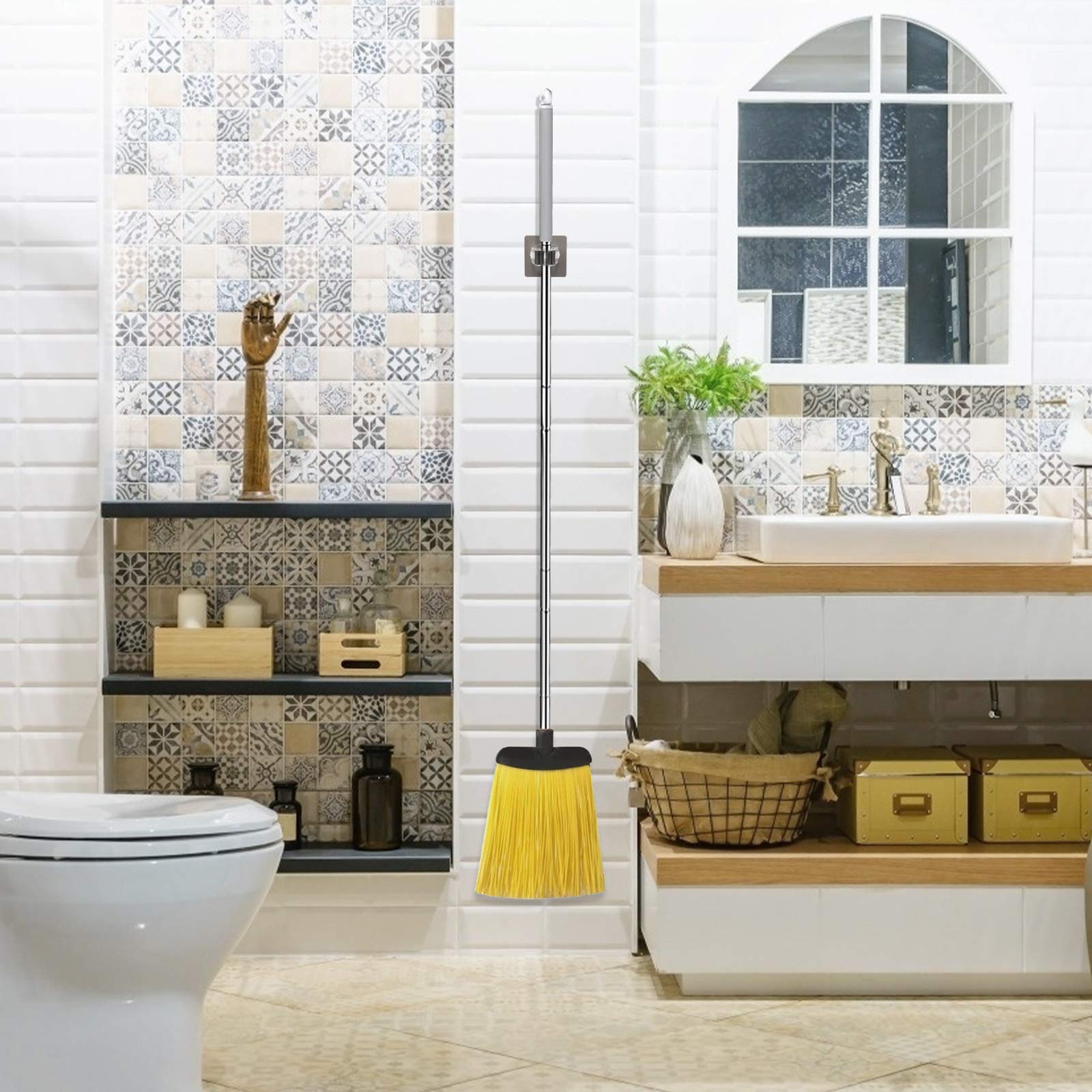 Supporto Per Scopa E Mop A Parete - 4 Pezzi Adesivi, Senza Foratura, Per Cucina E Bagno