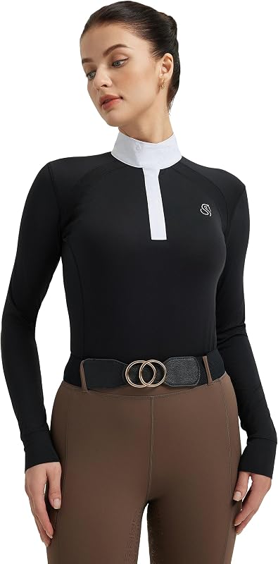 FitsT4 Deportes Mujeres Camisas de Espectáculo Ecuestre UPF50 Manga Larga Rendimiento Tops de Equitación con Paneles de Refrigeración de Malla