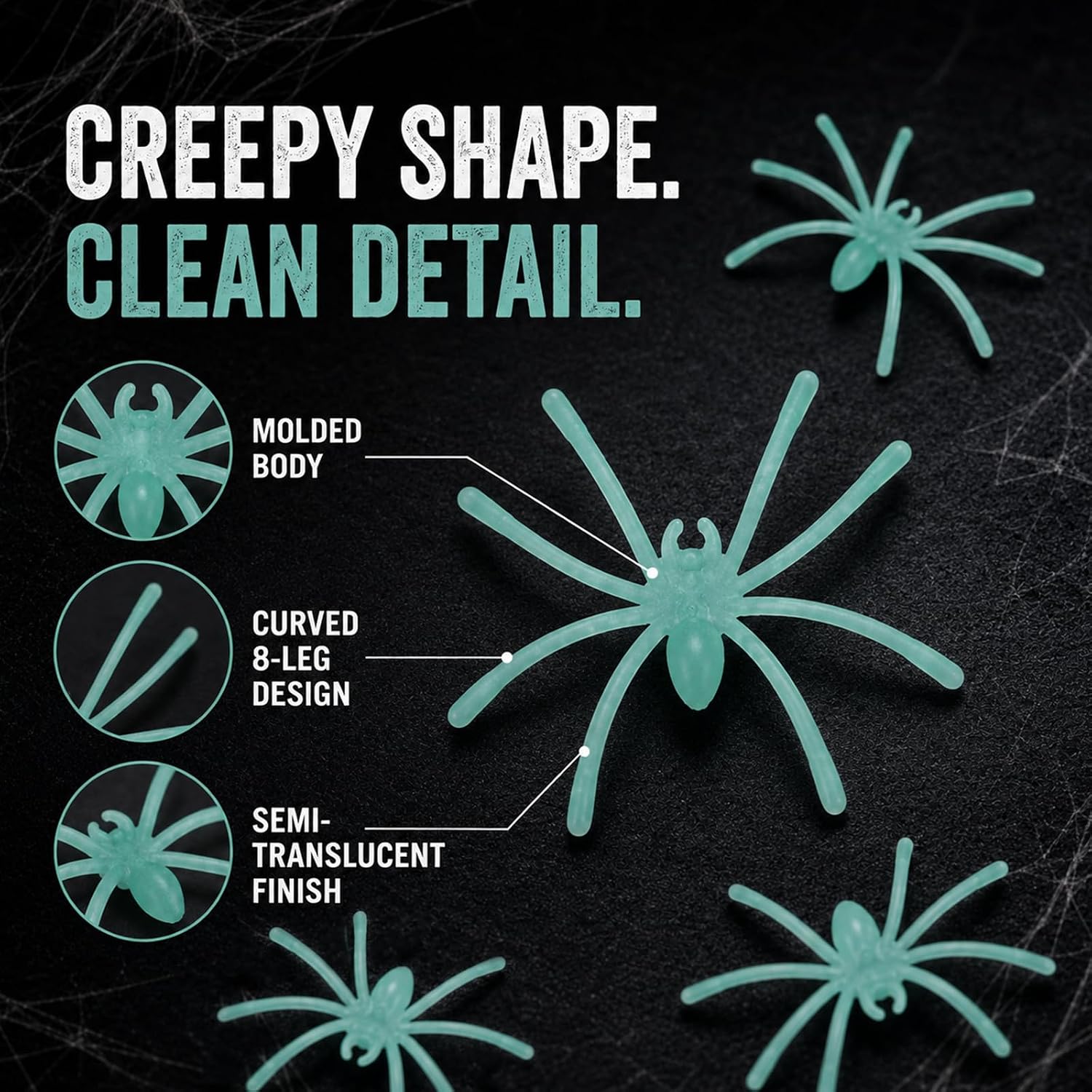 210-Piece Glow in the Dark Plastic Spiders, Blue Halloween Decorations image 4