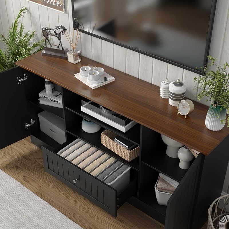 Furnify 63 in Farmhouse TV Stand with Door for TVs up to 70", Black image 4