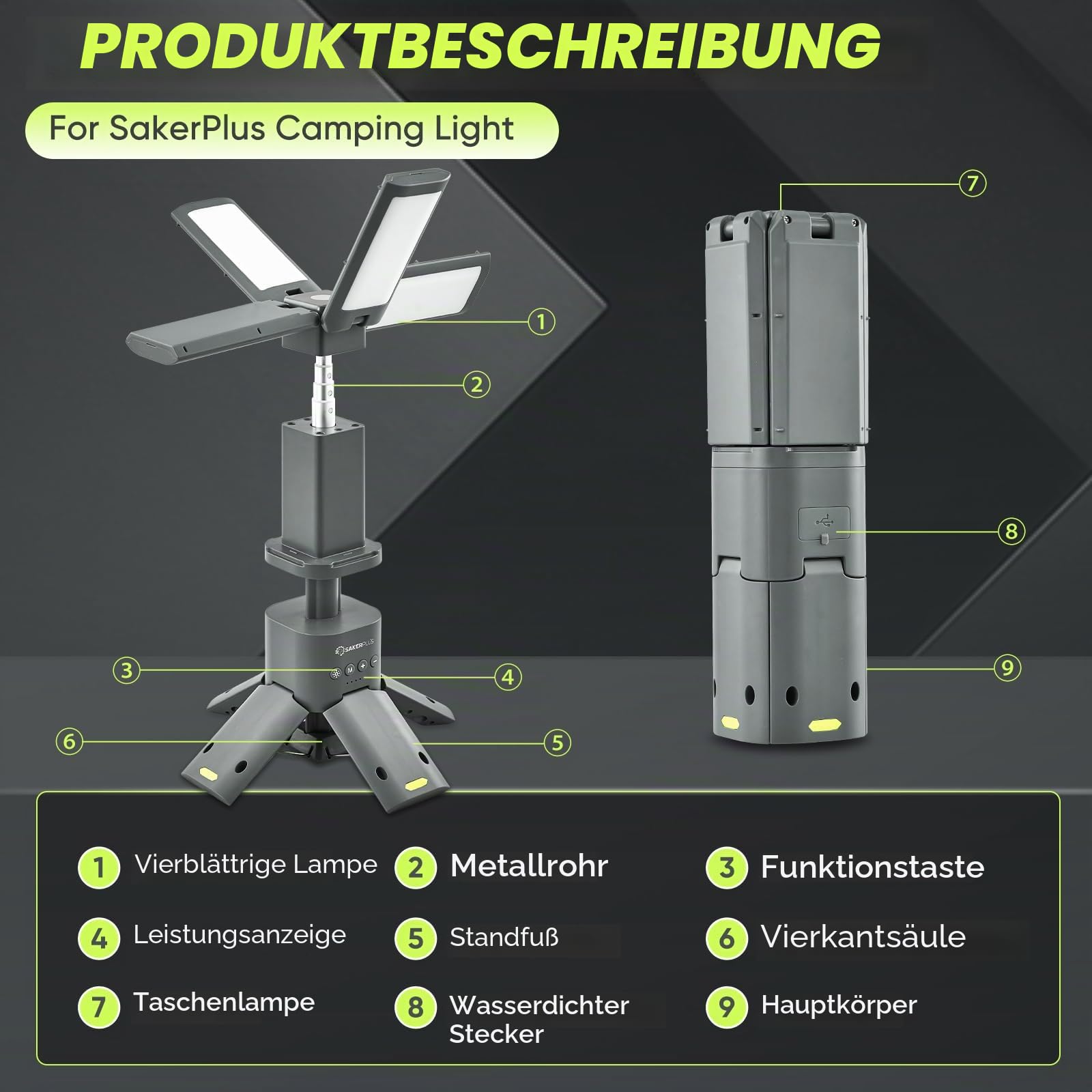 SakerPlus Teleskop Camping Laterne, 14000mAh Wiederaufladbare Campingleuchten mit Tragbarem Netzteil, Dimmbare Magnetische Zeltlampen 6000 Lumen Außenarbeitsbeleuchtung für Wandern, Camping