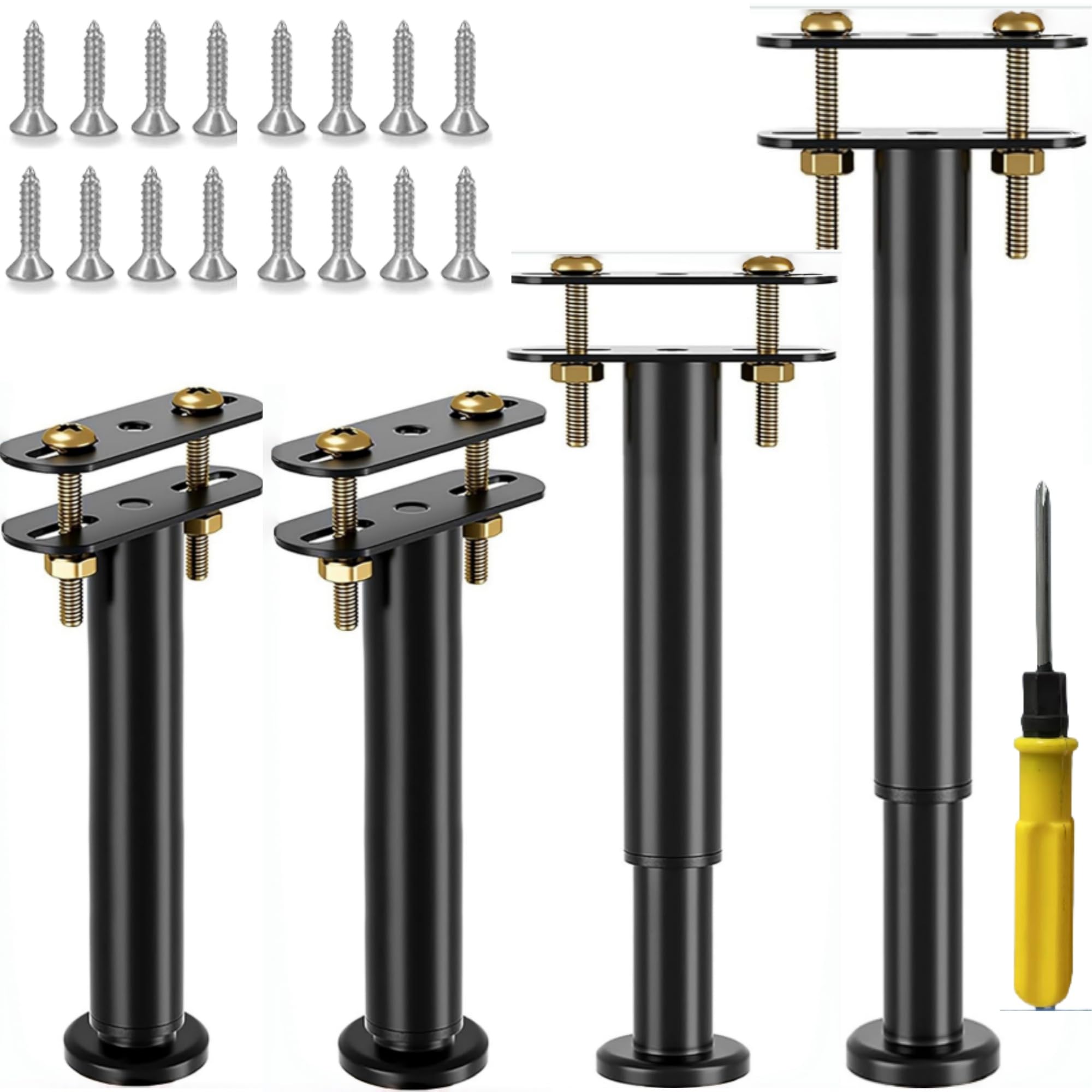 Patas ajustables de metal para muebles, patas de cama de acero inoxidable en forma de T, resistentes para centro de cama, patas de repuesto para sofás, sillas acolchadas (negro, 38-55 cm/4