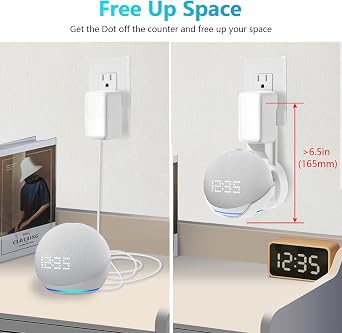 ZUOLACO Wall Mount for Echo Dot 5th Generation, Mount Stand for Dot 4th and 5th Gen, Space Saving Dot Accessories with Integrated Cable Management, Hiding Messy Wires(WL801), White