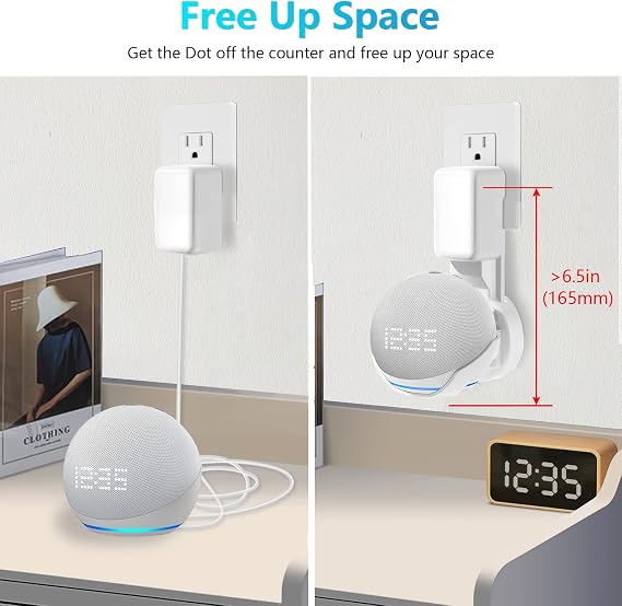 ZUOLACO Wall Mount for Echo Dot 5th Generation, Mount Stand for Dot 4th and 5th Gen, Space Saving Dot Accessories with Integrated Cable Management, Hiding Messy Wires(WL801), White