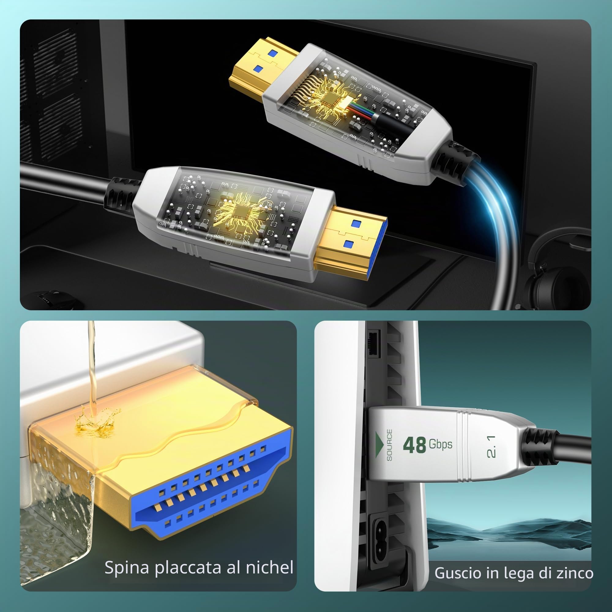 8K Cavo Hdmi Fibra Ottica 8M, Cavo HDMI 2.1 Supporta 4K 120Hz 8K 60Hz 48Gbps HDR10 eARC, Compatibile con Blu-ray/TV Box/HDTV/Proiettore/Console di Gioco/AVR
