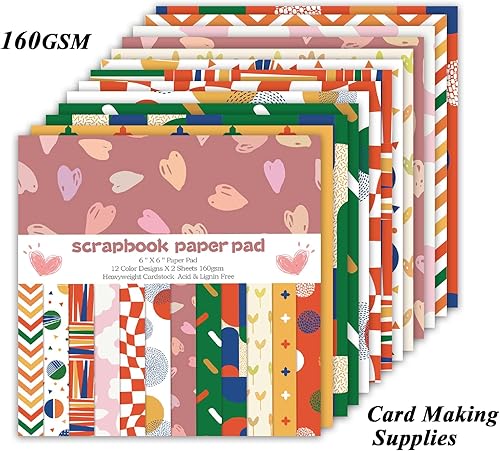Vista 46 de Papel de manualidades, 24 hojas, 12 diseños, álbumes de recortes, una sola cara de 6 x 6 pulgadas, papel de cartulina, álbumes de recortes, 24