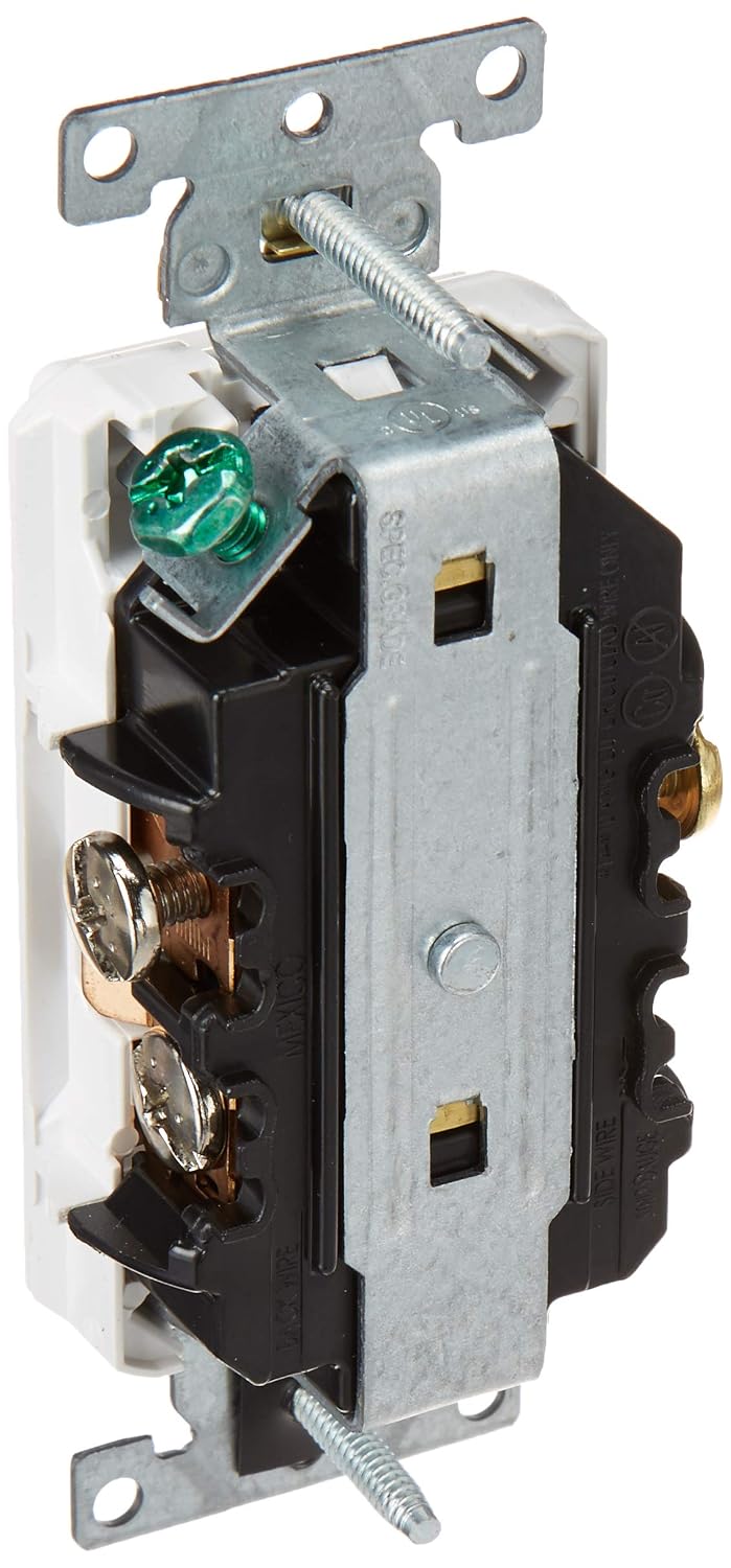 Leviton 20-Amp, 125-Volt, Decora Plus Duplex Receptacle, Straight Blade, Commercial Grade, Self Grounding, 16342-W, White