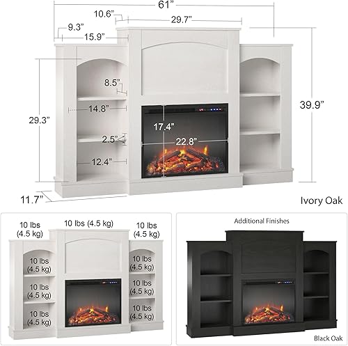 Miniatura 5 de Ameriwood Home Hawke's Bay - Mantel de chimenea con estanterías, roble marfil