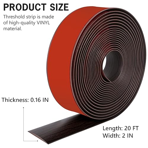 Miniatura 2 de Tira de transición de suelo de 5 pies, autoadhesiva, cubierta de vinilo, tira de transición divisora plana, diseño de grano de madera para huecos de