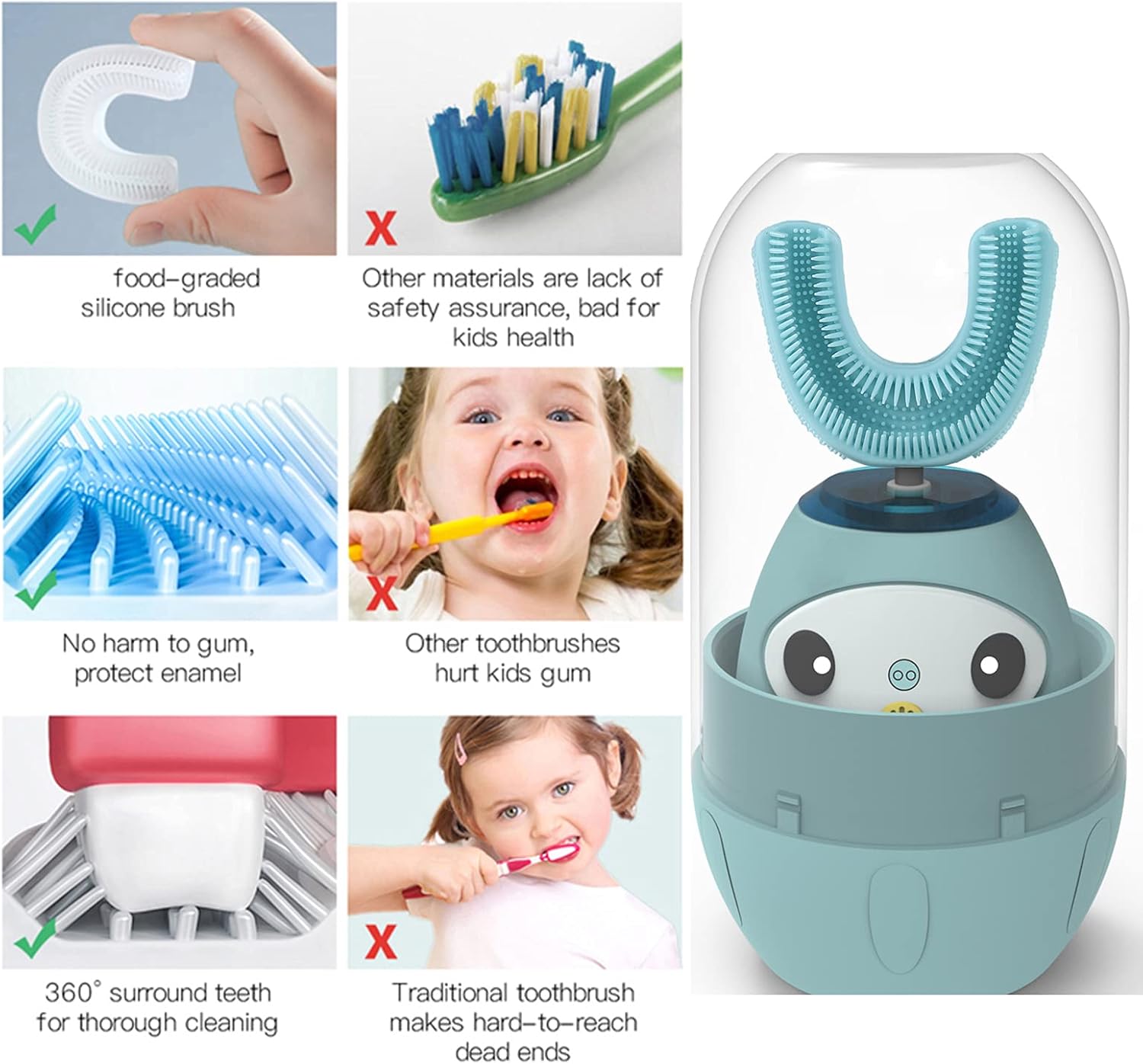 CATLION Kids Electric Toothbrush,Children's Ultrasonic Toothbrushes,U Type Sonic Whole Mouth Toothbrush,360 Whitening and Cleaning Teeth,Ipx8 Waterproof,4 Gear Mode,Voice Broadcast (Blue, 8-15 Year) : Beauty & Personal Care