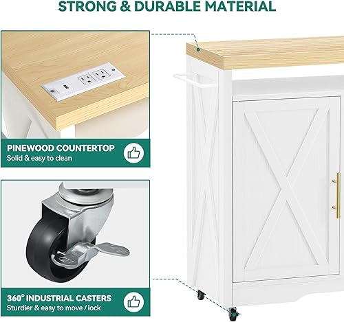 Miniatura 9 de YITAHOME Isla de cocina con hoja plegable, carrito de cocina rodante con 2 puertas de gabinete doradas, armario de isla de cocina con ruedas con