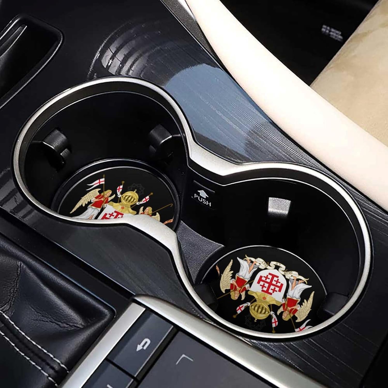 Order of The Holy Sepulchre Cute Car Coasters 2.56 Inch Absorbent Cup Holder for Drinks Auto Interior Accessories
