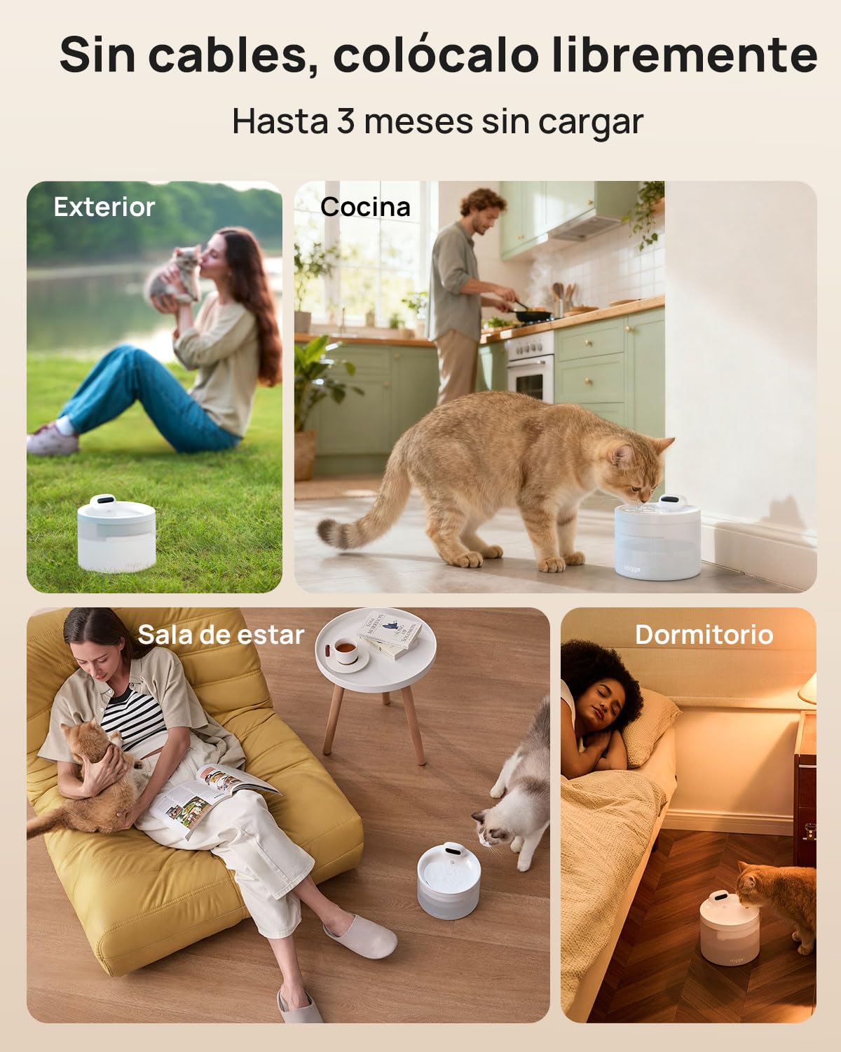 Fuente para Gatos Sin Cable[96 Días de Autonomía] Fuente de Agua para Gatos Silenciosa 25db,Control de App,Bebedero Gatos y Perro con Sensor de Movimiento,Fuente Gatos Inalámbrica,Cat Fountain
