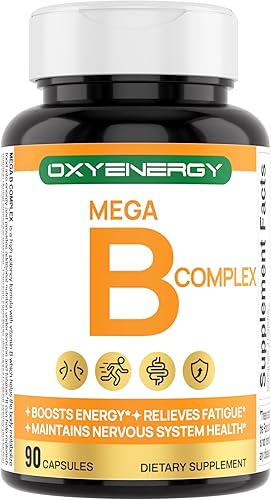 OXYENERGY Cápsulas complejas de Mega Vitamina B, con 8 vitaminas B, incluyendo biotina, ácido fólico B1 B2 B3 B5 B6 B12, apoyo neurológico para la