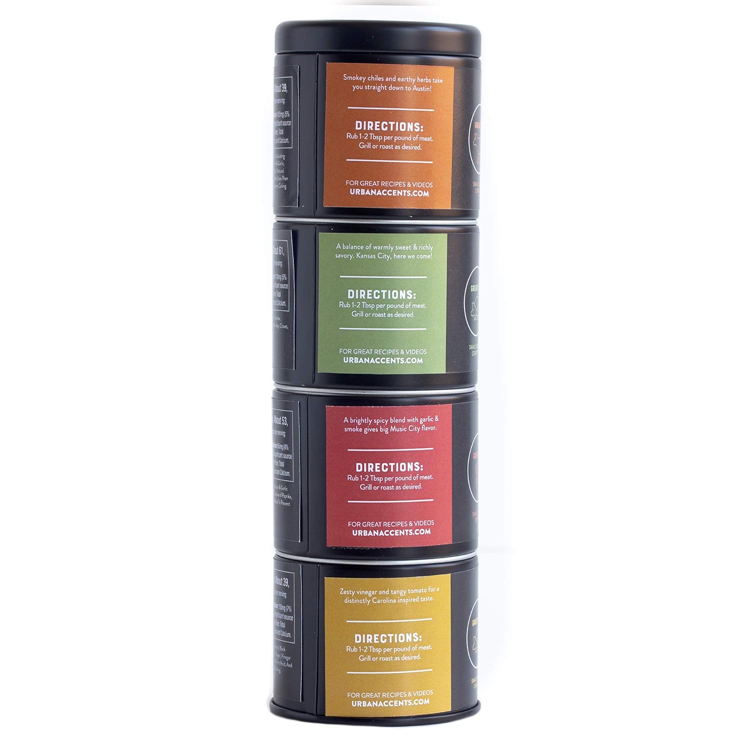 Urban Accents BBQ ROAD TRIP TOWER, Gourmet BBQ Rub Set, Grilling BBQ Rubs and Spices for Smoking Meat (Set of 4) - BBQ Meat Seasoning - Perfect Set for the Grill Lovers on the Go