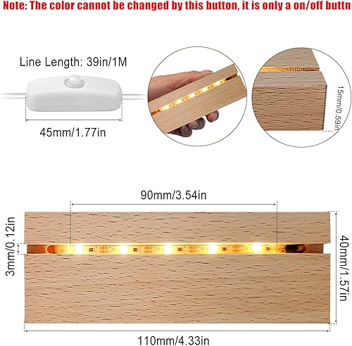Pedestal de exhibición rectangular de 4.33 pulgadas, soporte de exhibición de luz de madera, base LED, pedestal de luces artísticas de cristal,