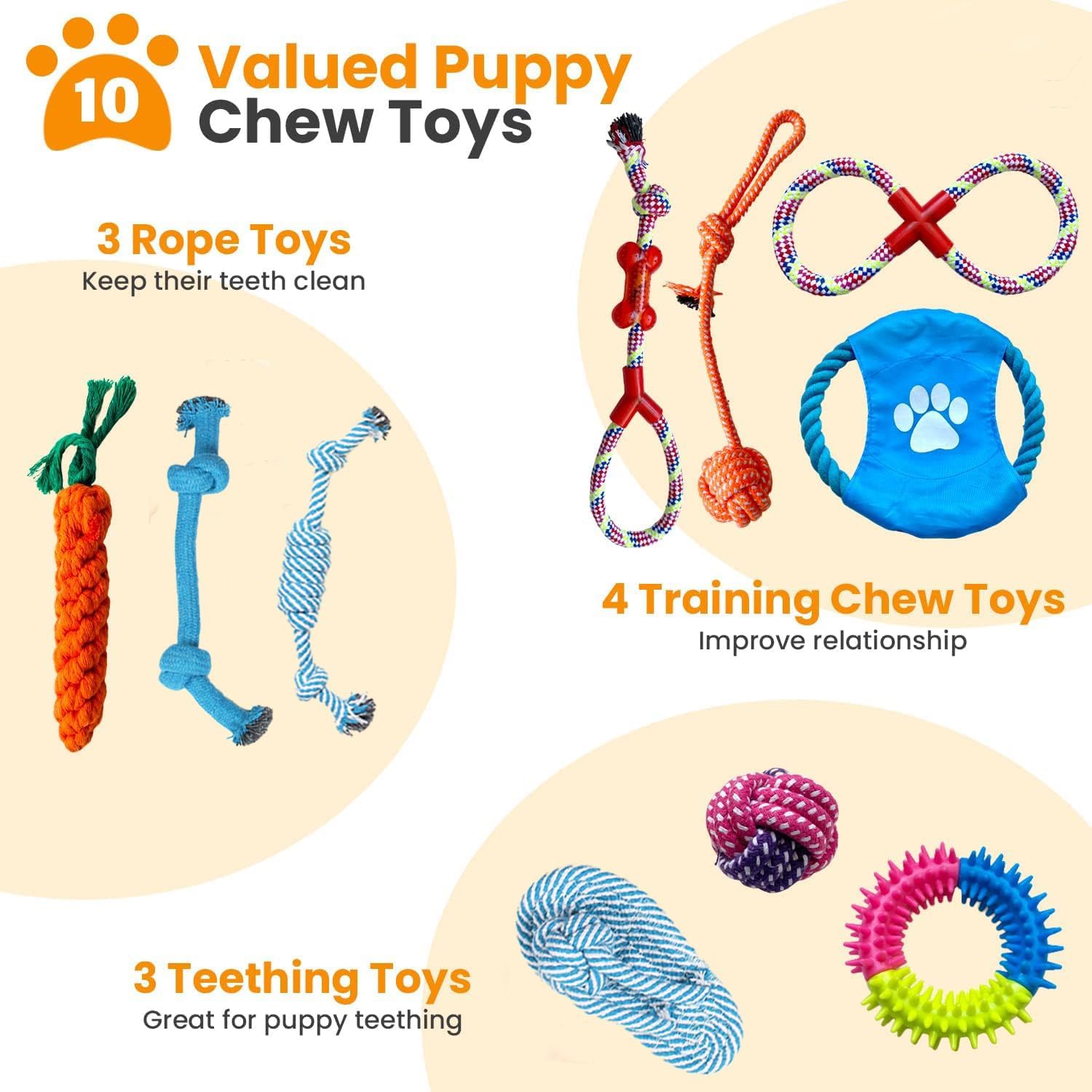 10-Piece Durable Dog Toy Set – Rope Chew Toys for Small & Medium Dogs, Tug-of-War, Fetch, Teething Toys with Storage Box | Interactive Training & Dental Cleaning Set
