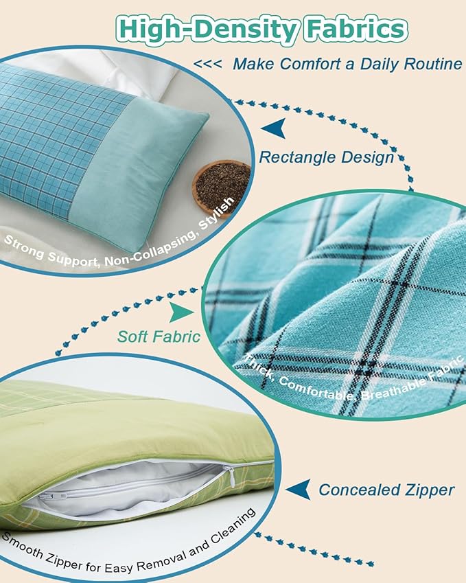 Almohada de Cascarilla de Trigo Sarraceno Soporte Cervical y Lumbar 48x28 cm Azul miniatura 4