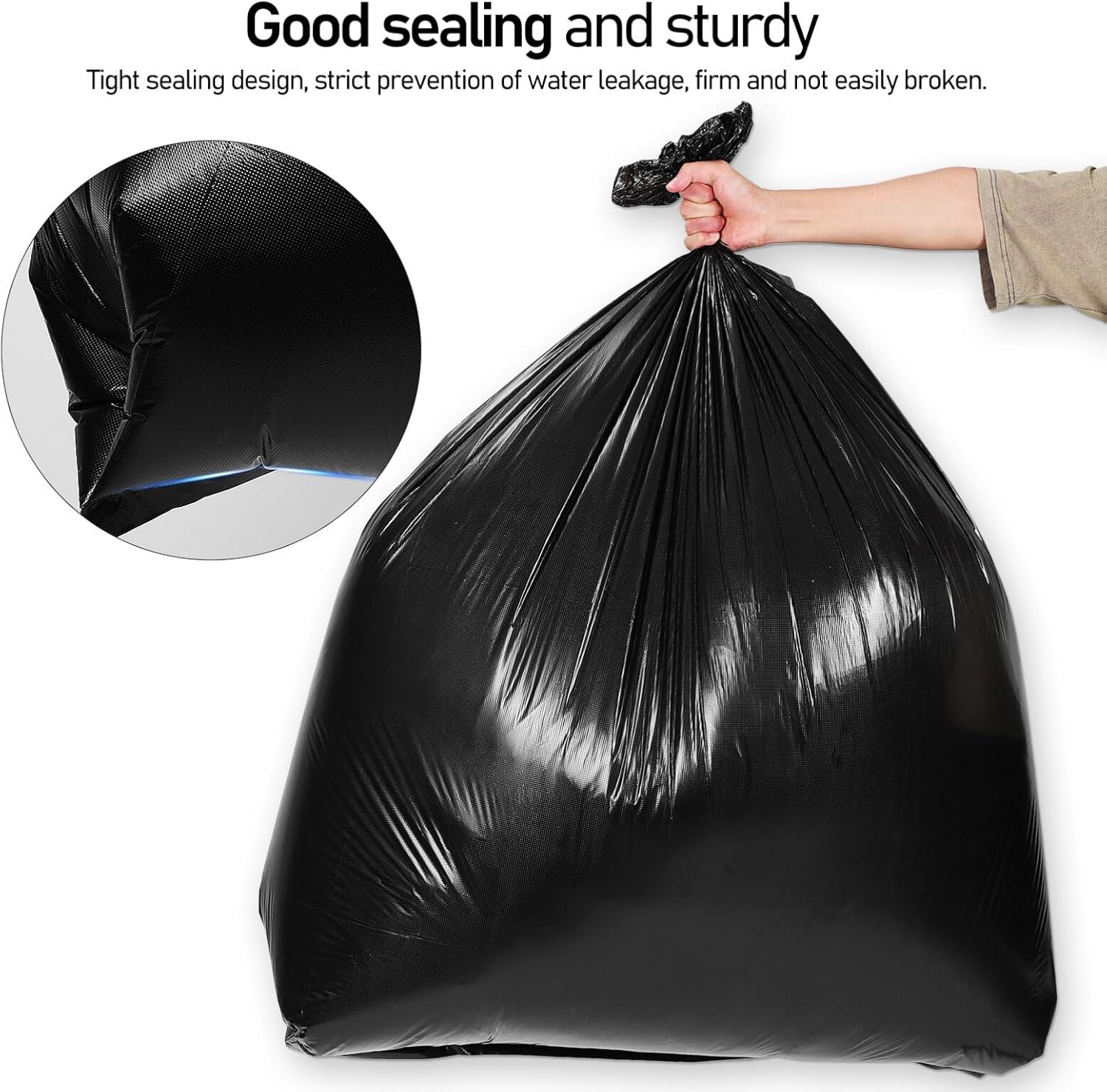 YARNOW 50 Pack Heavy Duty Trash Bags Black Trash Bags Contractor Bags Outdoor Garbage Bags (47 x 55 Inch)