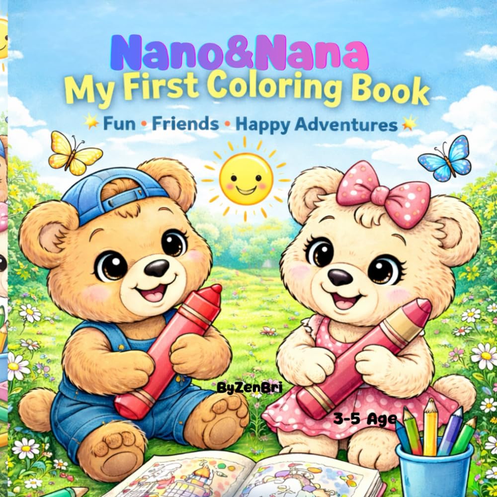 Coloring book with the bear cubs Nano and Nana