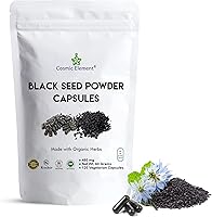 Vista 1 de Cosmic Element Cápsulas de polvo de semillas negras 100% puras orgánicas – Vegana Nigella Sativa 450 mg de semillas de comino negro por porción