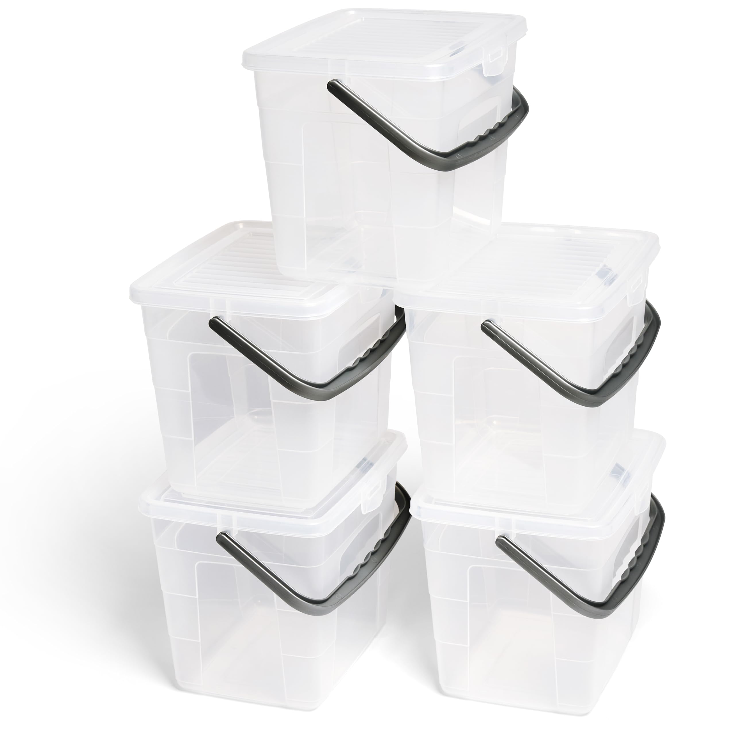 Novaliv 5 Cajas de Detergente Con Tapa de 4 Litros - Transparente, 23,5 x 18 x 18,5 cm - Caja de Almacenamiento Con Asa, Depósito y Contenedor Para Polvo